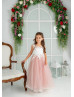 Ivory Lace Mauve Tulle Beaded Flower Girl Dress